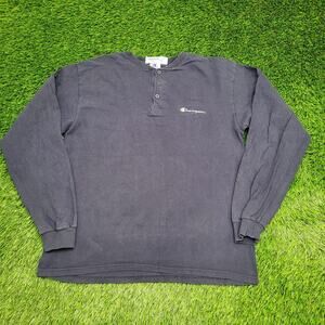 Vintage Champion Henley Shirt Large 23x28 Script Baggy USA